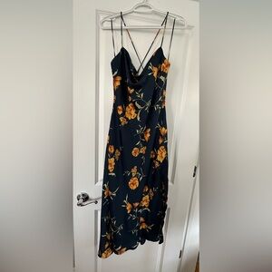 ASTR the Label: Floral Gaia Midi Dress, Navy and Gold